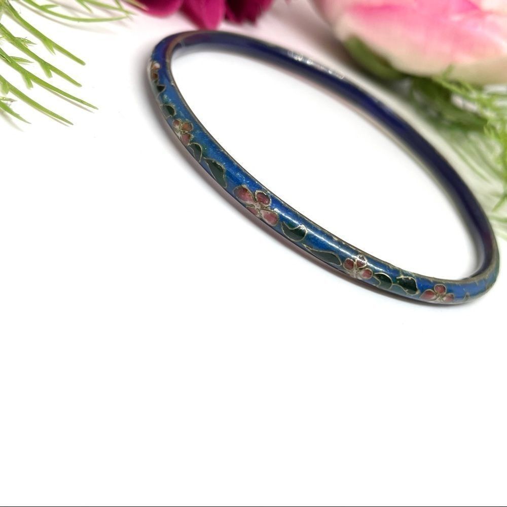 VINTAGE⚜️CLOISONNÉ Enameled Floral Bangle Bracelet - Picture 3 of 6